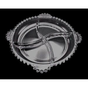 Vintage Imperial Glass Candlewick 4-Part Relish Serving Tray w/ Beaded Rim